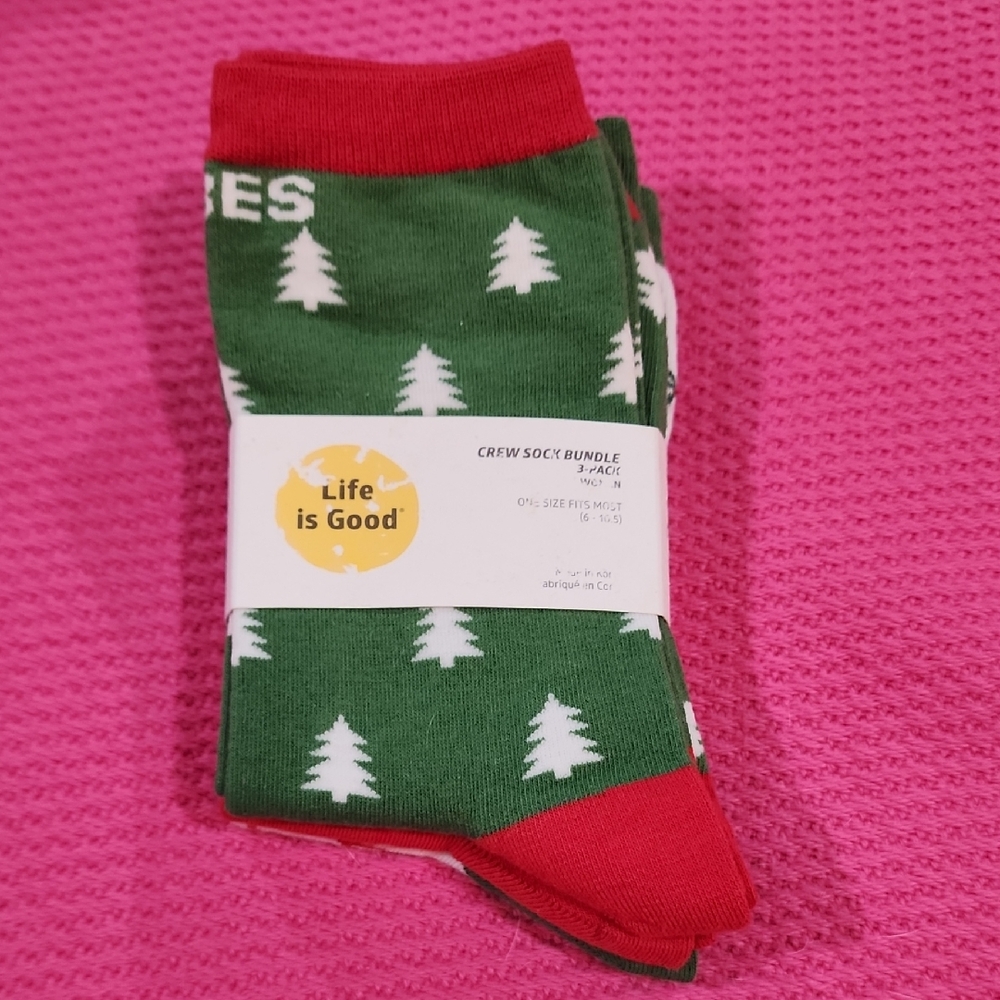 NEW Life Is Good "Good Vibes Holiday" 3pk Crew Socks Women's Size 6-10.5
